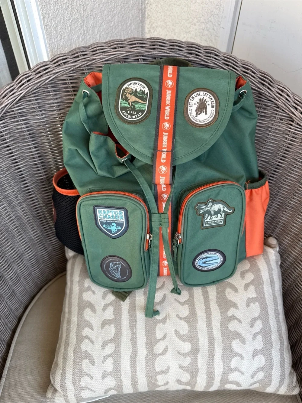 Green & Orange Dinosaur Patch Backpack